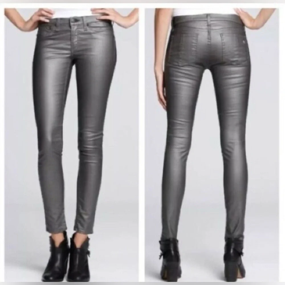 Rag & Bone Leggings Skinny Jeans Pewter Metallic